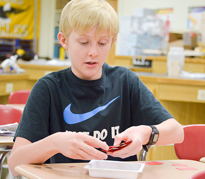 boy working with coins