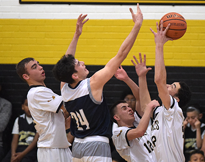 players battling for rebound