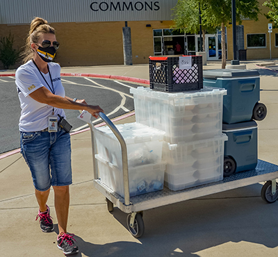 lady pushing cart with meals