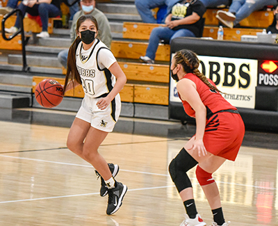 girl dribbling basketball