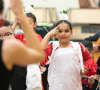 girl following dance instruction