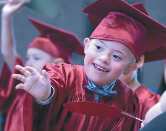 student waving